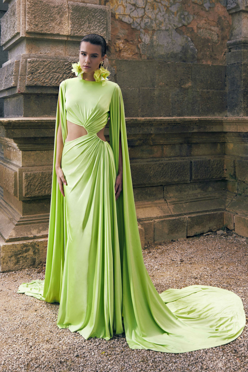 Tony Ward Cape Sleeve Jersey Gown