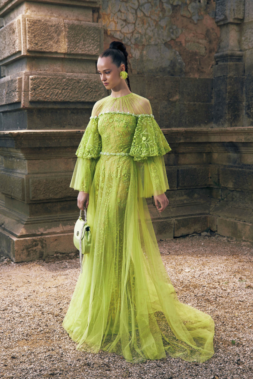 Tony Ward Ruffled Sleeved Tulle Gown