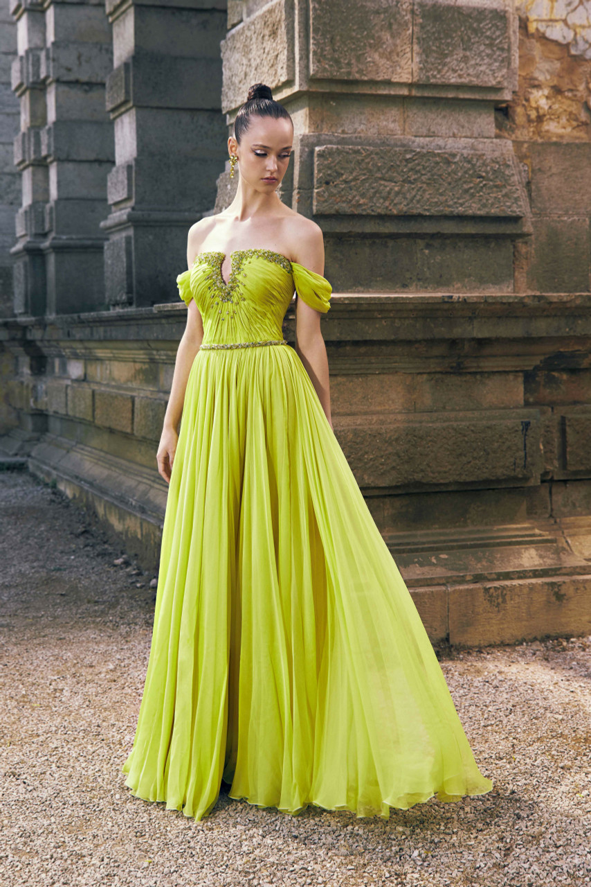 Tony Ward Off The Shoulder Mousseline Gown | ModeSens