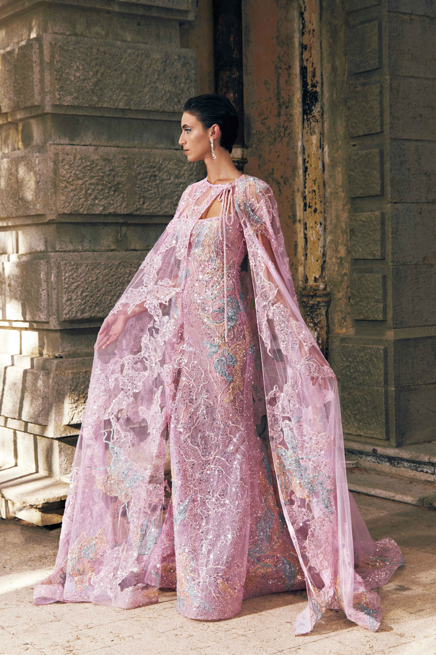 Tony Ward Embroidered Tulle Gown With Cape