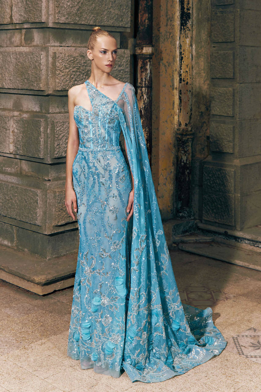 Tony Ward Embroidered Asymmetrical Gown