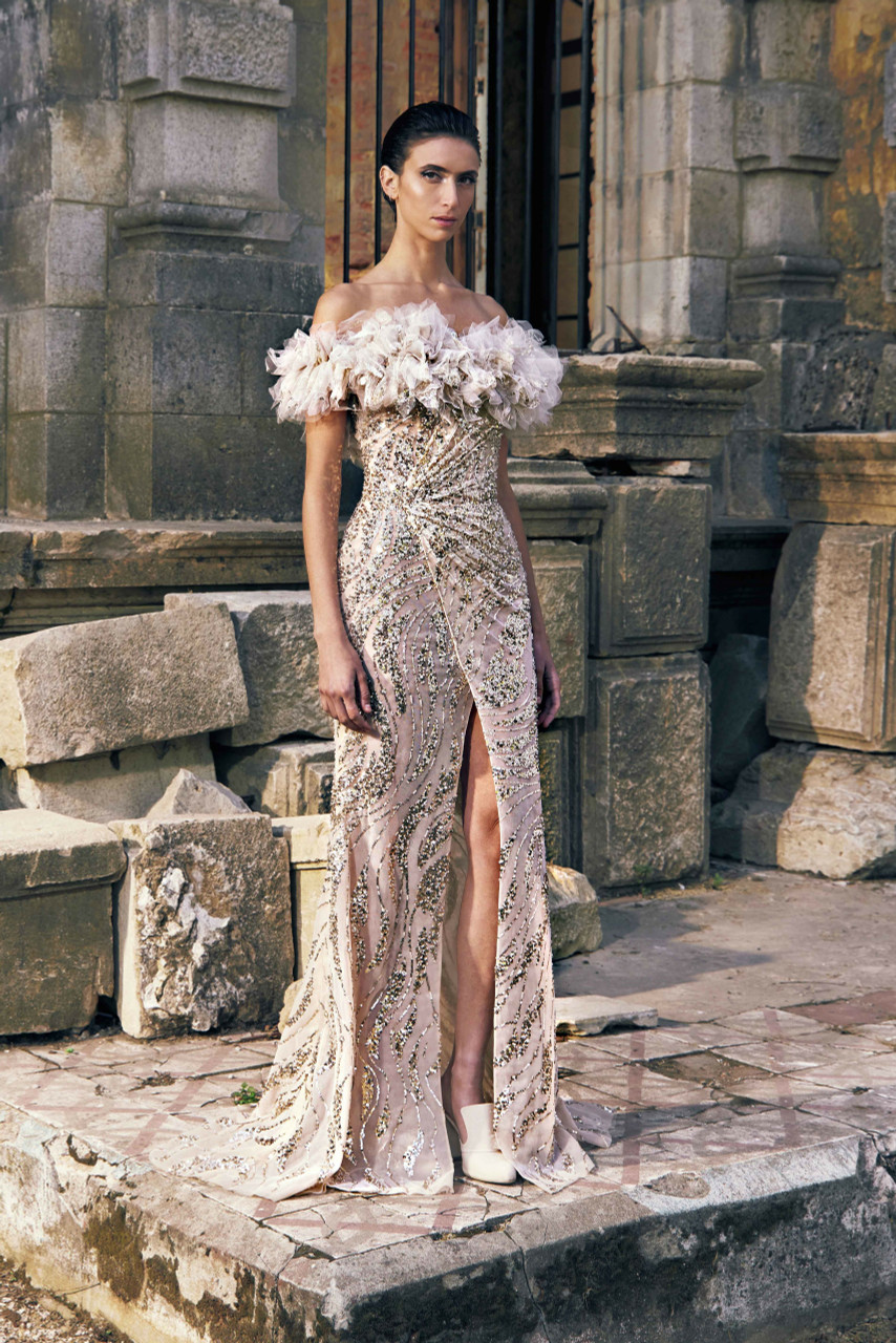 Tony Ward Draped Embroidered Tulle Gown