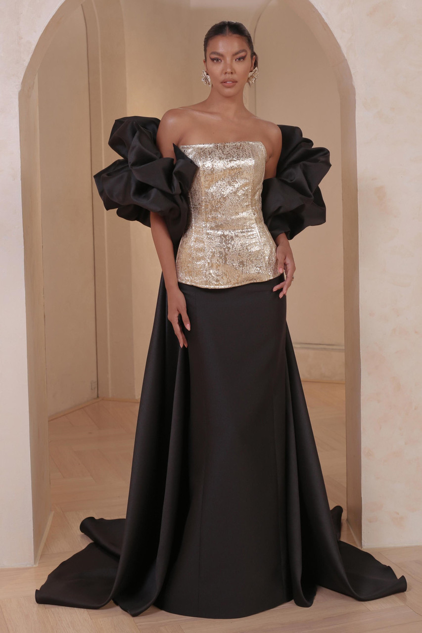 Mark Bumgarner Brocade Gown With Off Shoulder Cape