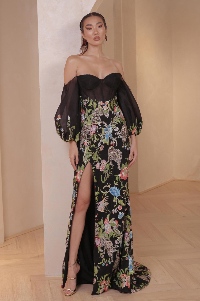 Mark Bumgarner Off Shoulder Gown With Embroidered Lace