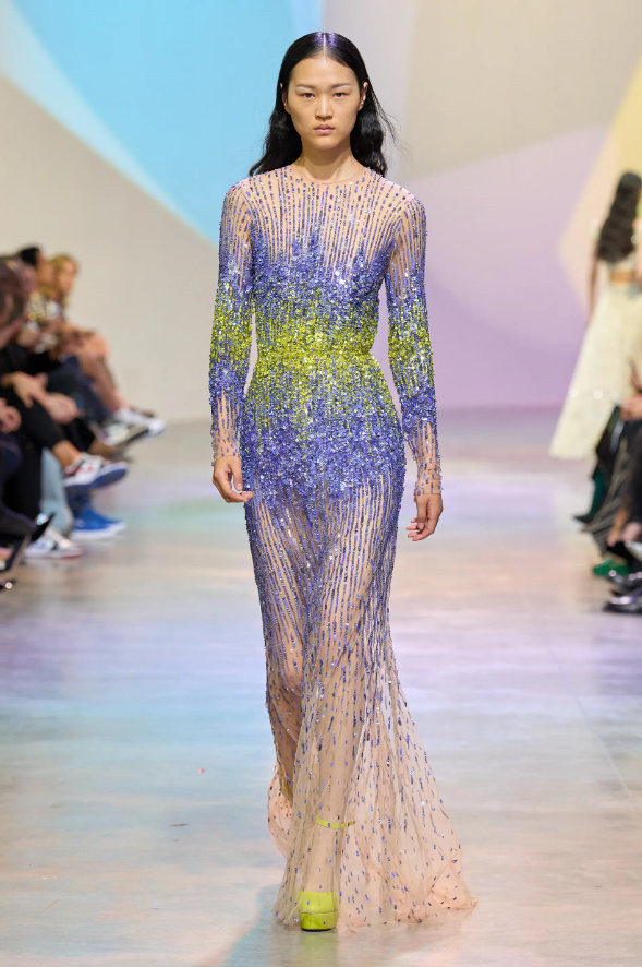 Shop Elie Saab Bead Embroidery Long Sleeve Gown