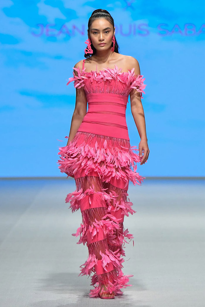 Jean Louis Sabaji Sleeveless Gown With Layered Feathers