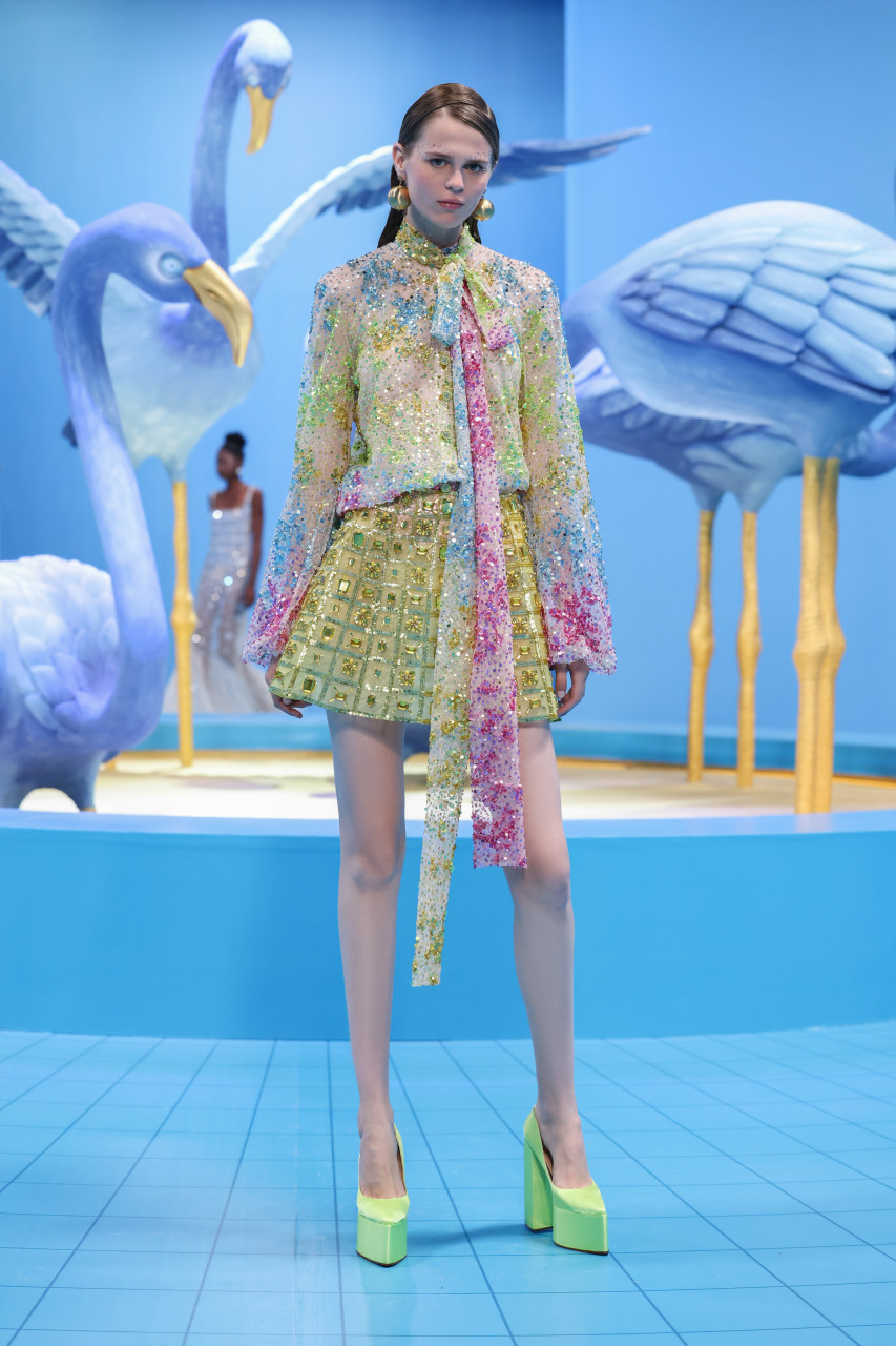 Shop Georges Hobeika Beaded Tulle Shirt And Skirt In Multi