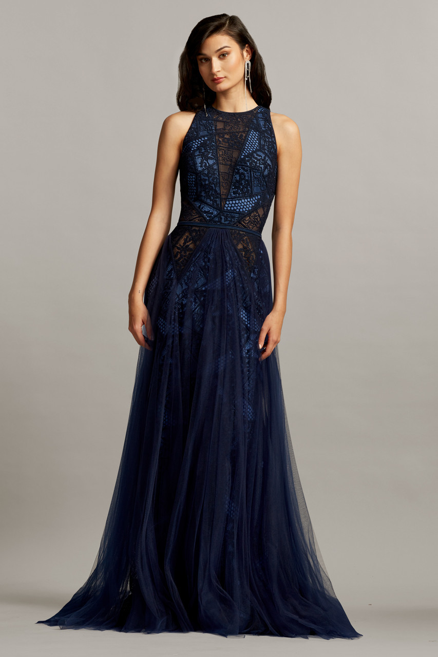 Tadashi Shoji Lace Patchwork/ Illusion Gown