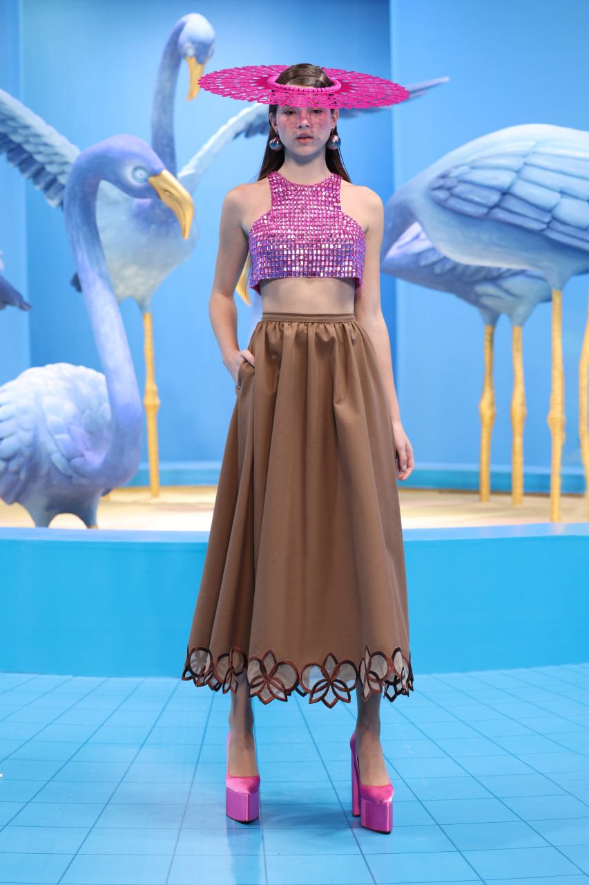 Georges Hobeika Beaded Tulle Top And Embroidered Skirt In Brown