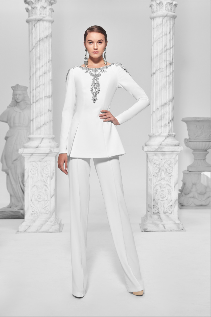 Khaled & Marwan Couture Long Sleeve Embellished Top And Pants