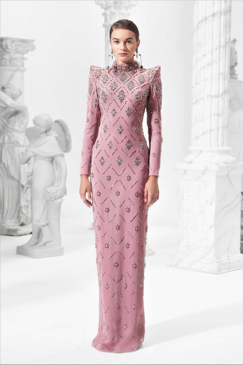 Khaled & Marwan Couture Embellished Gown With Structured Shoulders