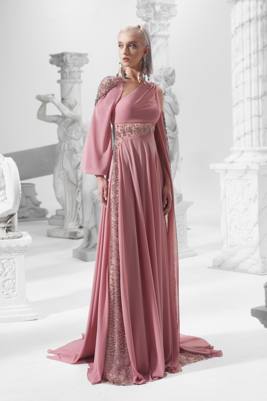 Khaled & Marwan Couture Sheer Paneled Gown