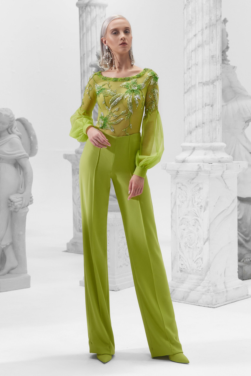 Khaled & Marwan Couture Boat Neck Top And Pants