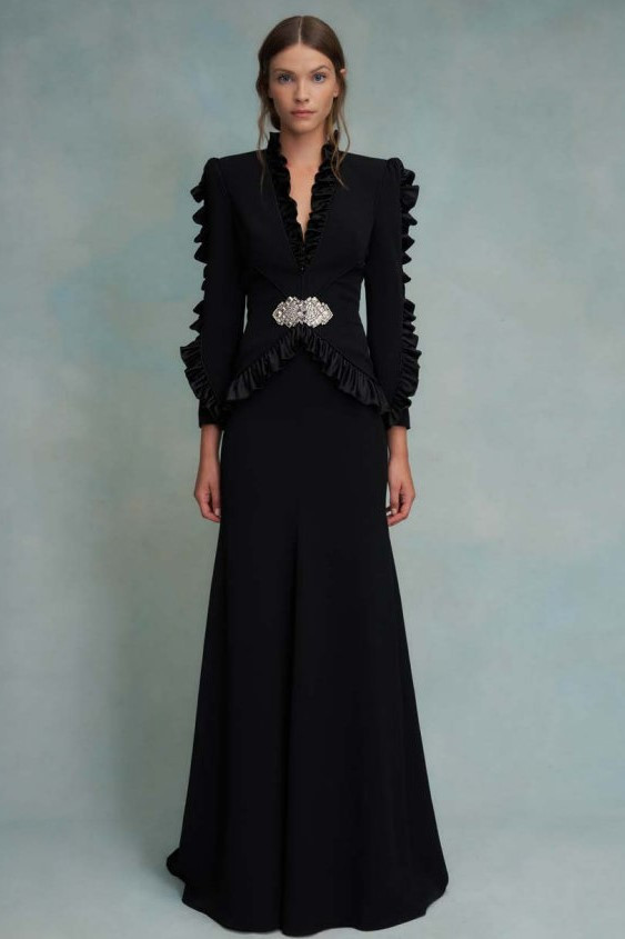 Jenny Packham Ruffled-detail Genevieve Gown In Black