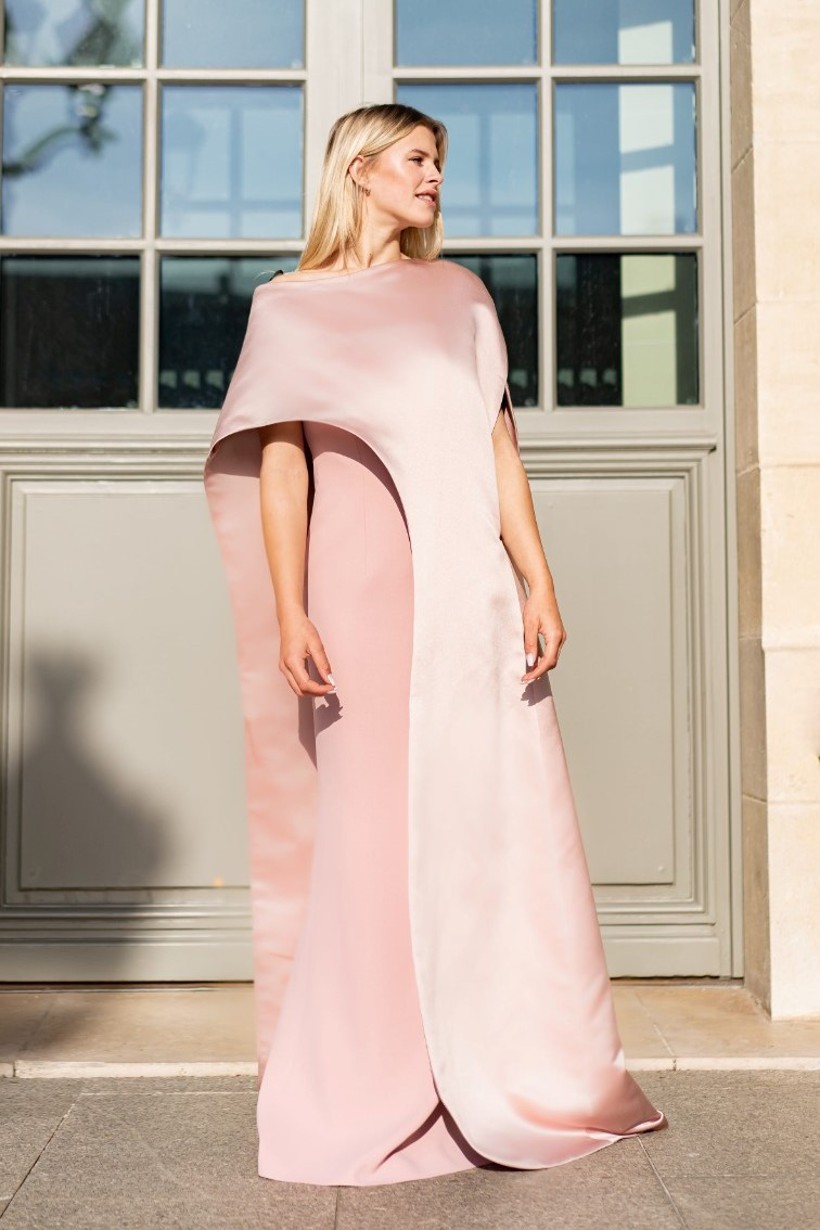 Edward Arsouni Crepe And Satin Cape Gown