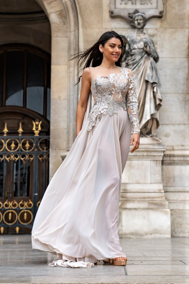 Edward Arsouni Lace And Crepe Georgette Gown