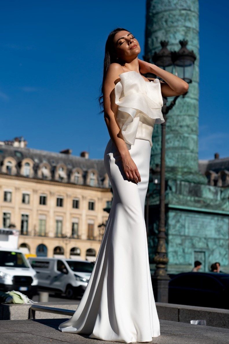 Edward Arsouni Crepe And Organza Gown