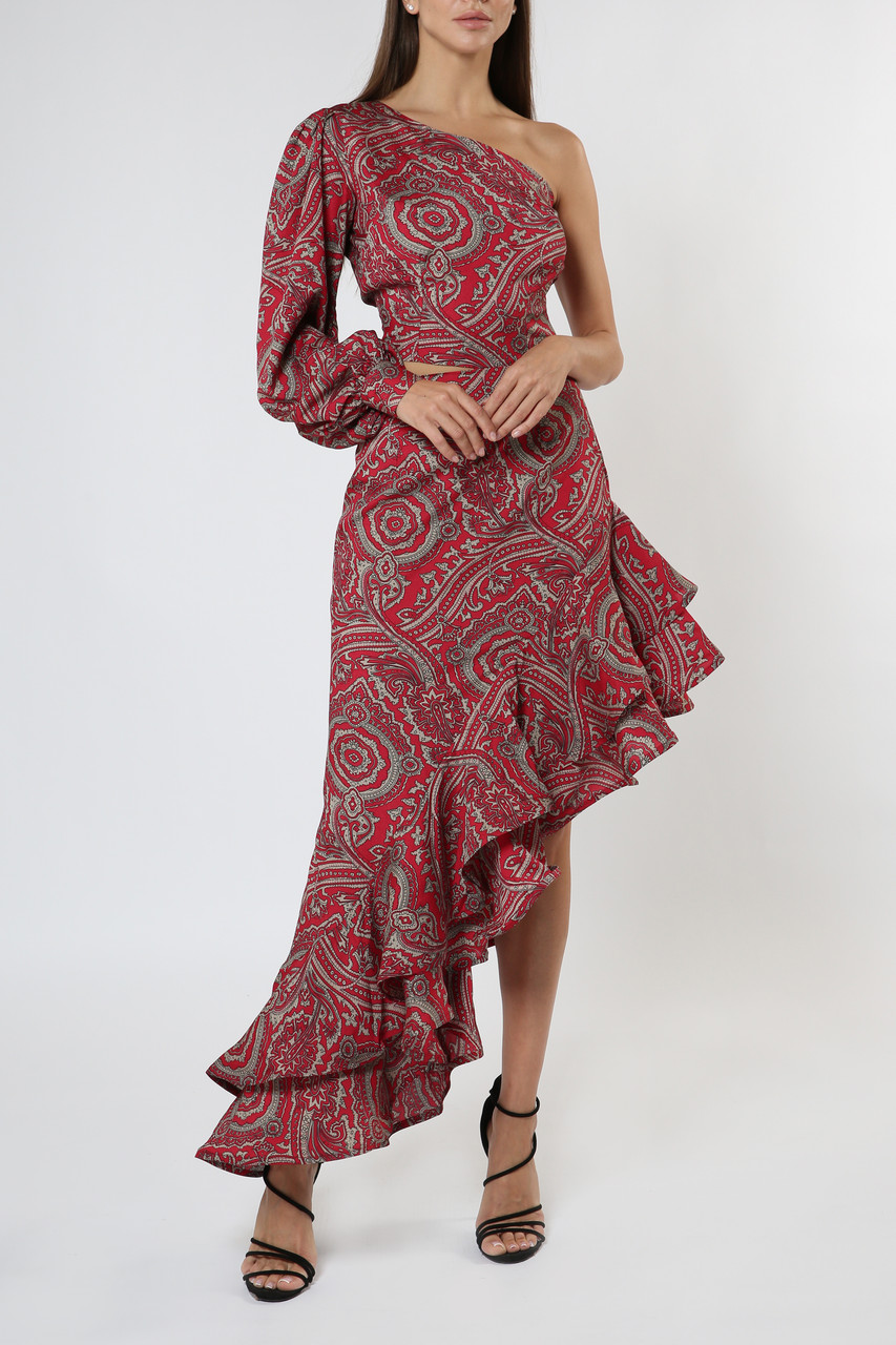 Zeena Zaki One Shoulder Print Crepe Gown