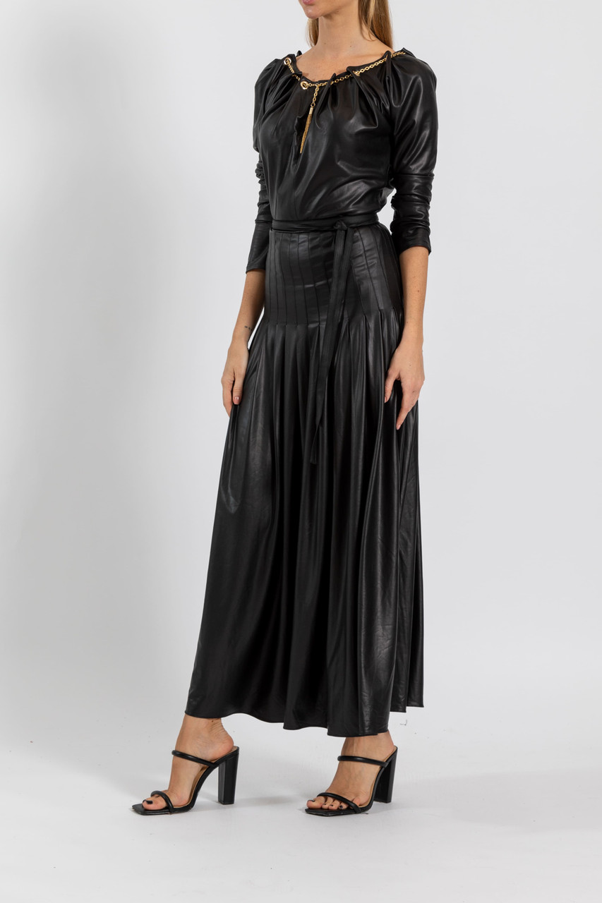 Zeena Zaki Long Sleeve Leather Gown