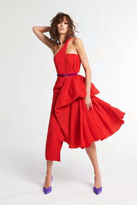 Azzi & Osta Asymmetrical Crepe Midi Dress