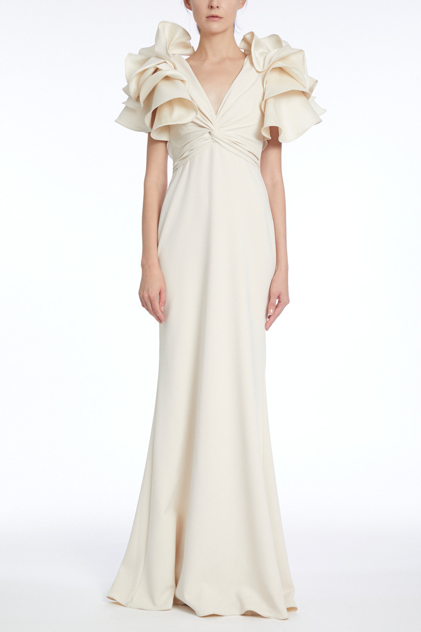 Shop Badgley Mischka Ruffle Sleeve Gown