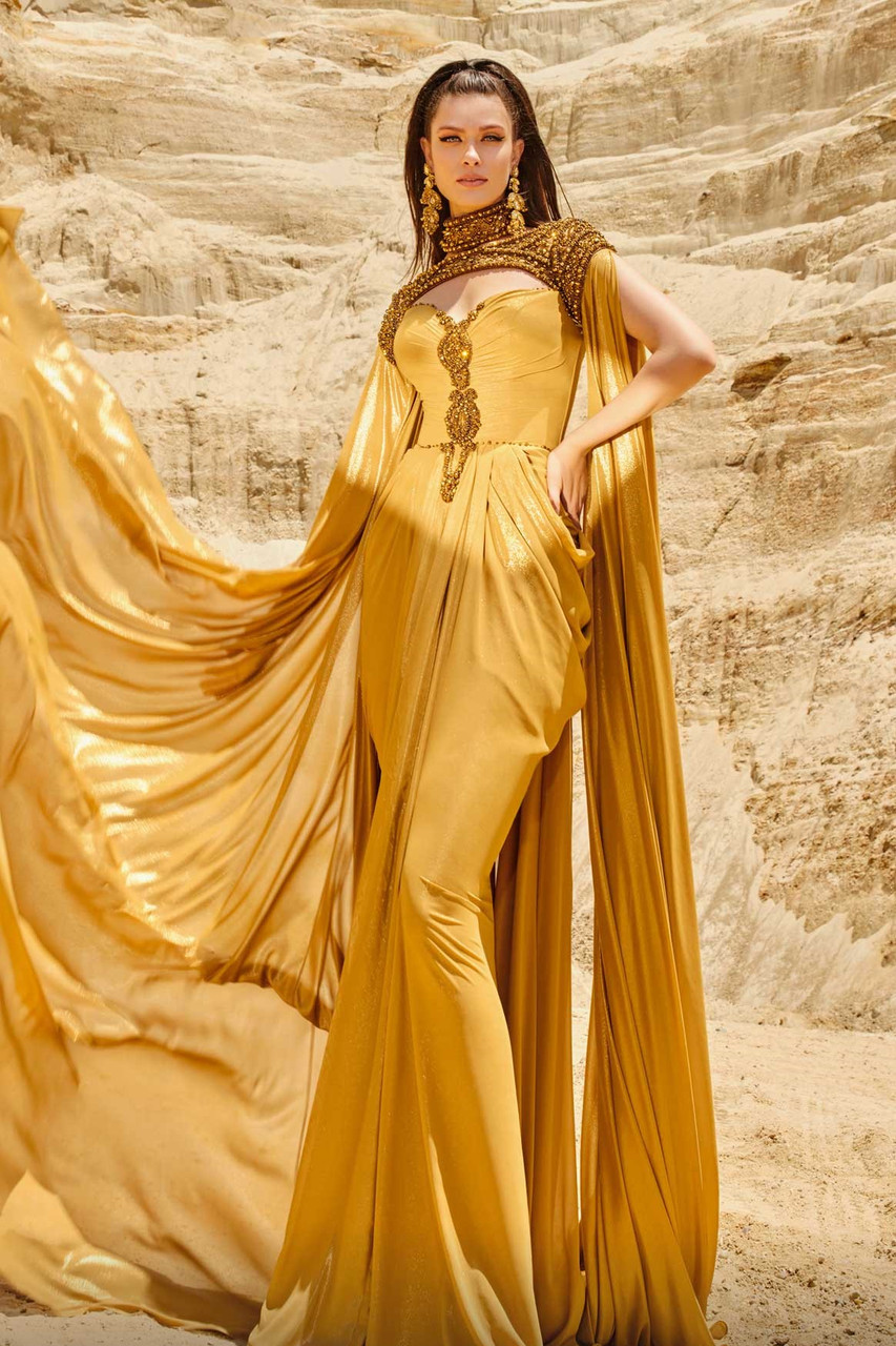 Fouad Sarkis Embellished High Neck Gown