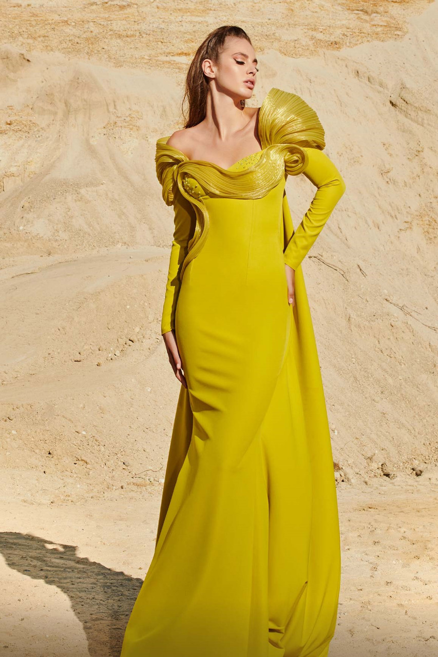 Fouad Sarkis Long Sleeve Sculpted Gown