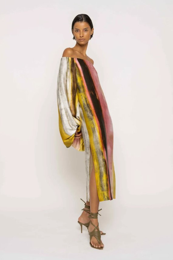 Silvia Tcherassi Bernetta Dyed Off-shoulder Tunic Dress In Multicolor