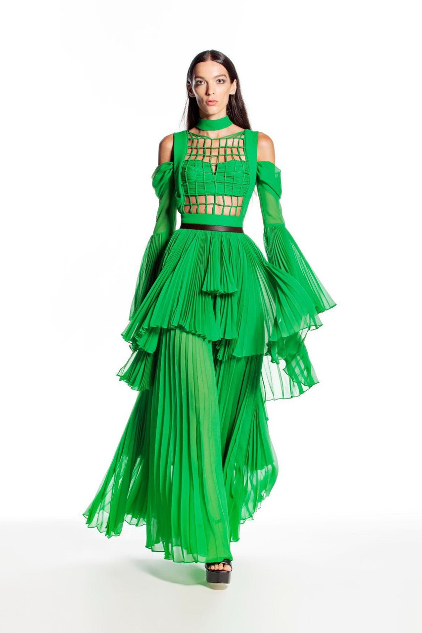 Hussein Bazaza Green Pleated Gown