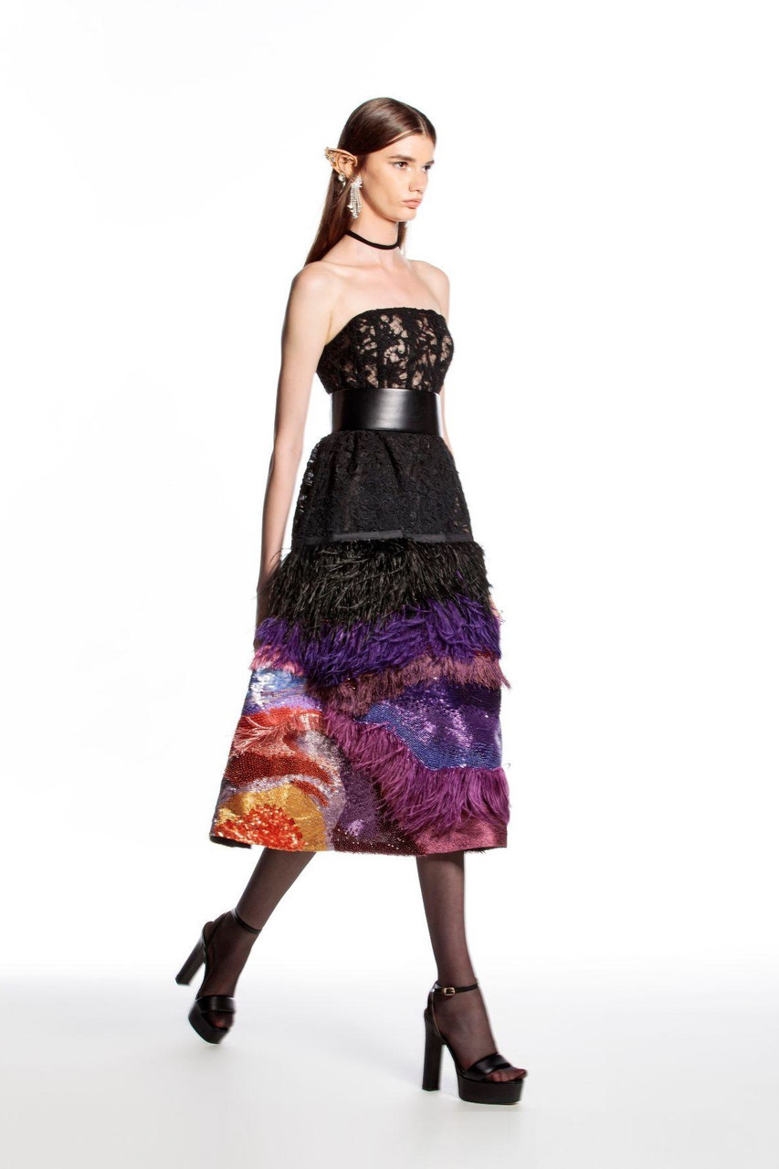 Hussein Bazaza Lace And Feathers Midi Dress