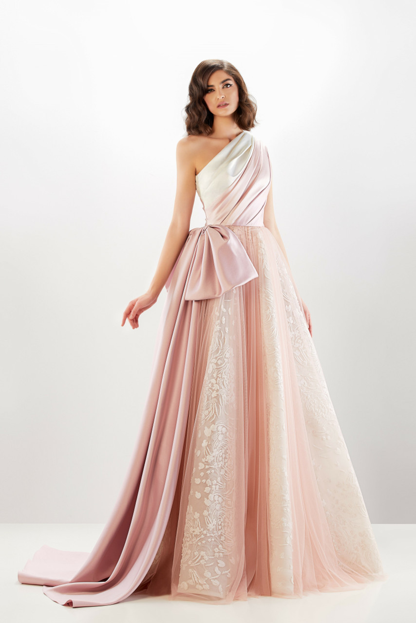 Abdo Aoude Couture One-shoulder Draping Bow Gown