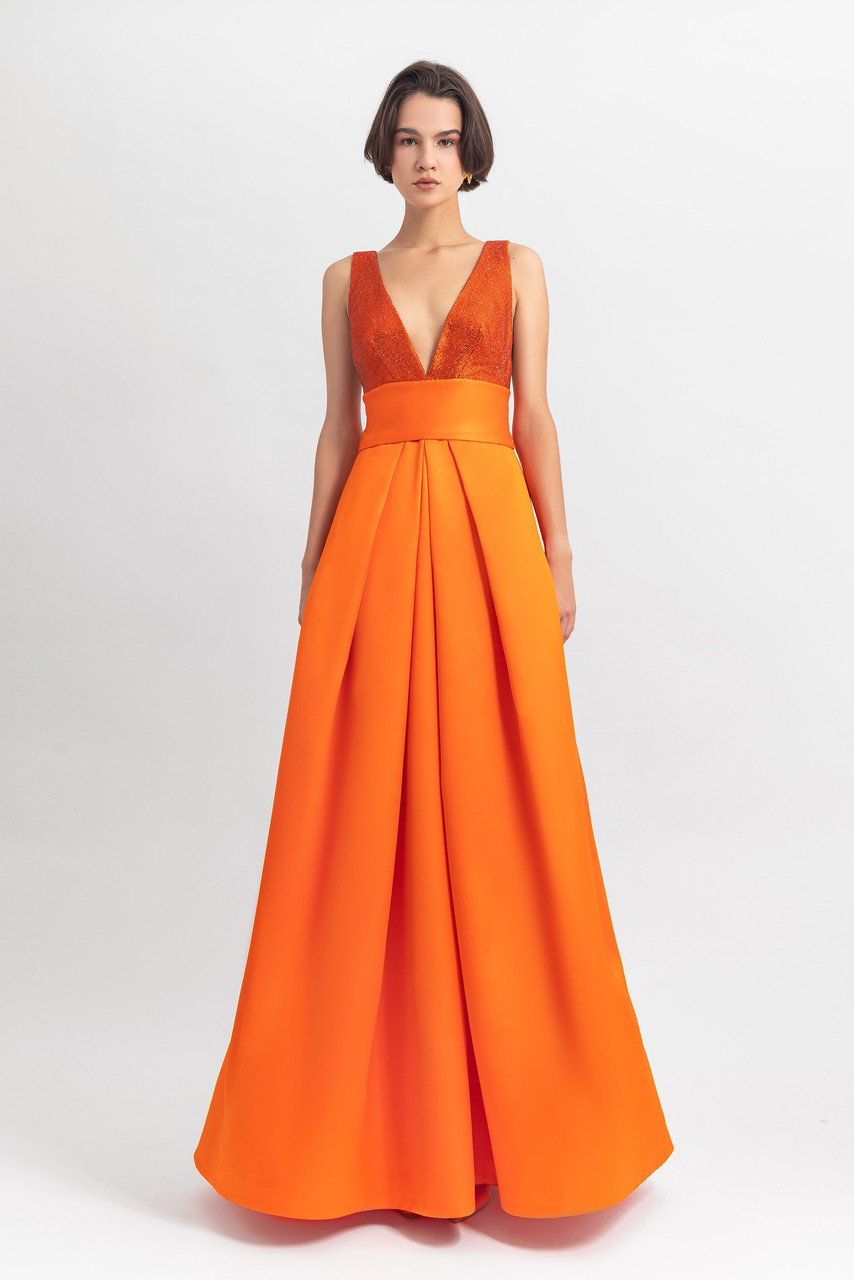 Gemy Maalouf Deep V-neck Satin Gown