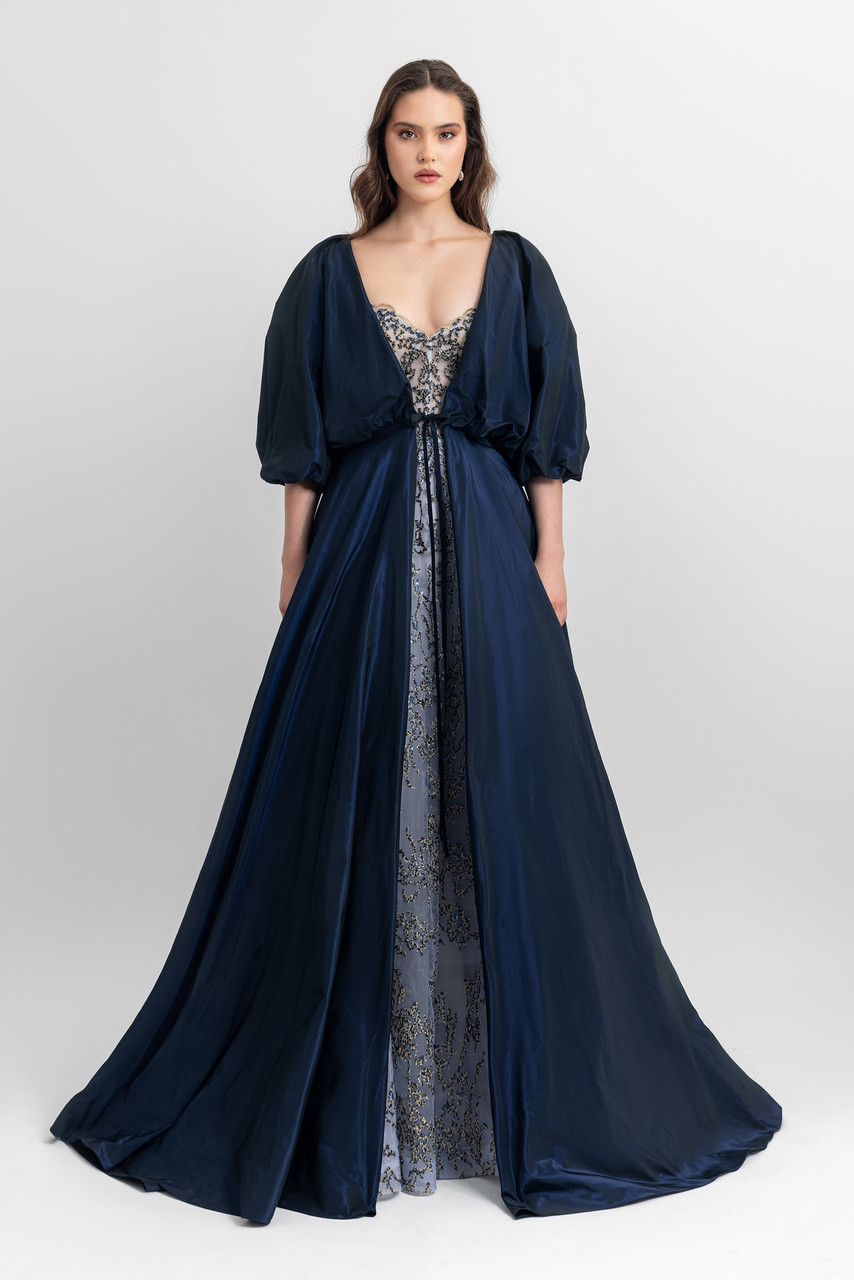 Gemy Maalouf Beaded Gown With Taffeta Cape