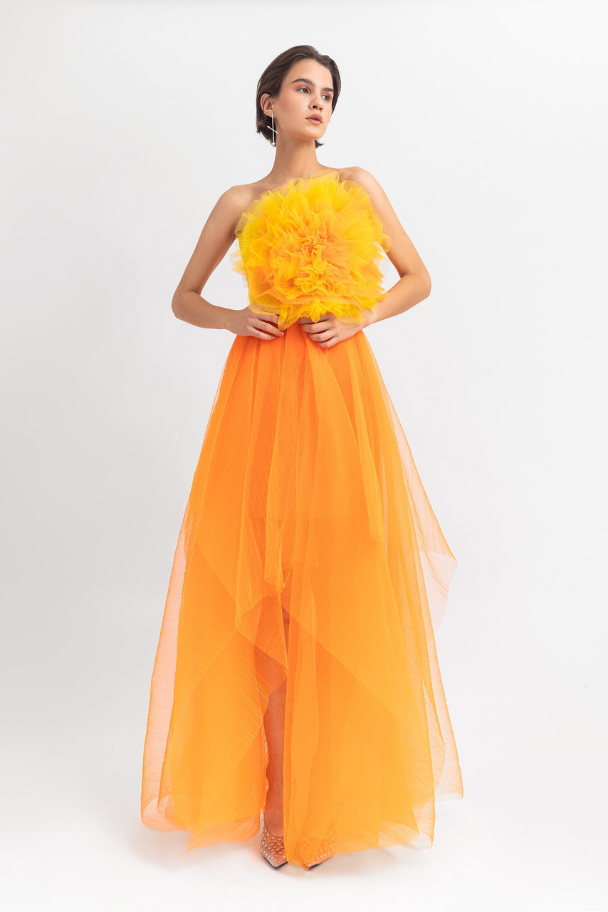 Gemy Maalouf Flower Draped Tulle Gown