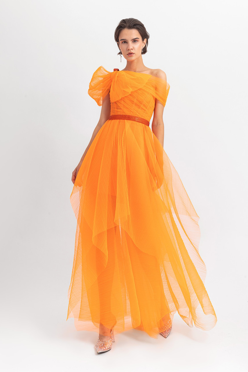 Gemy Maalouf Asymmetrical Draped Tulle Gown