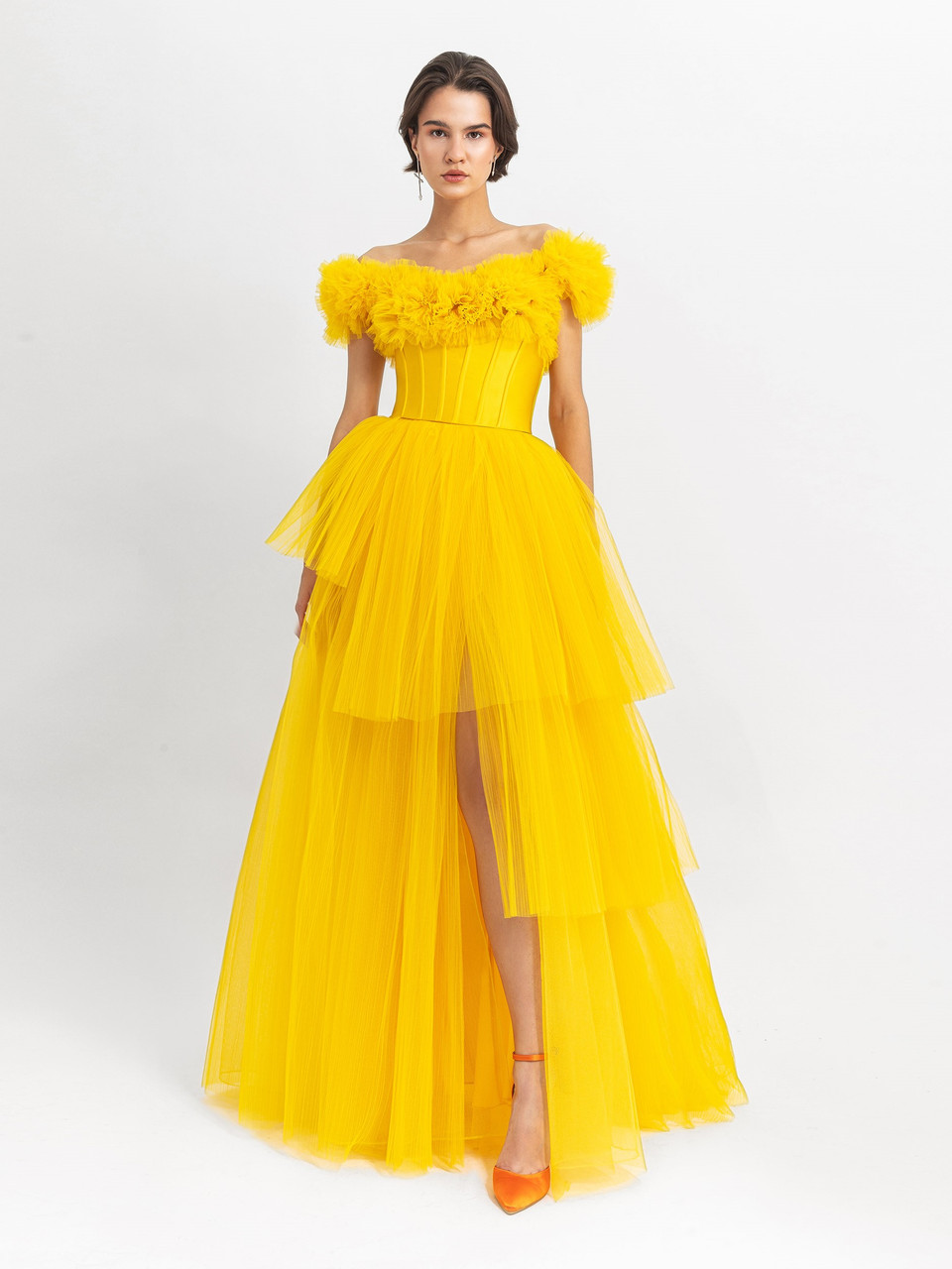 Gemy Maalouf Ruffled Off Shoulder Corset Gown