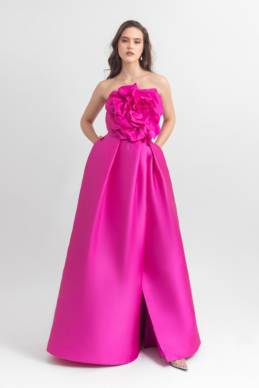 Gemy Maalouf Strapless Floral Satin Gown