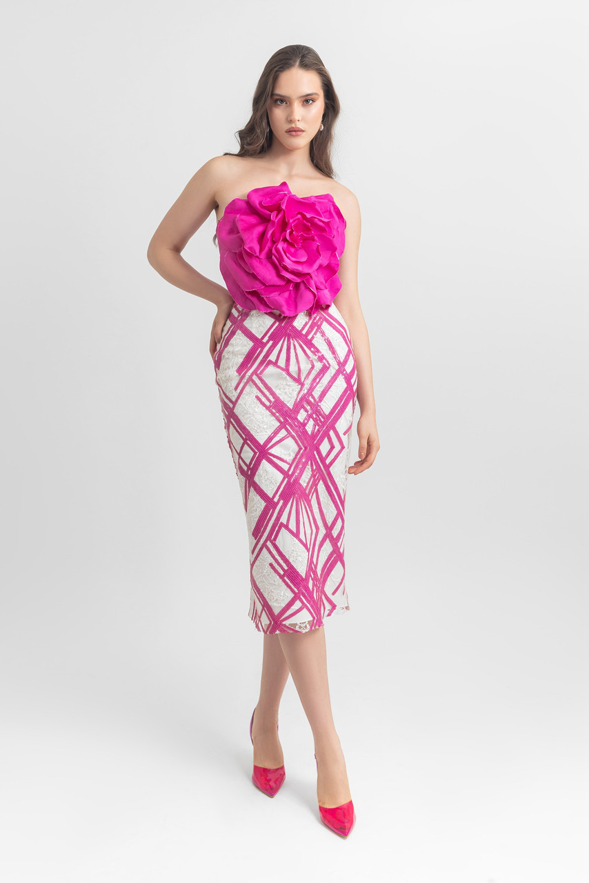 Gemy Maalouf Strapless Floral Sequin Pencil-cut Midi Dress