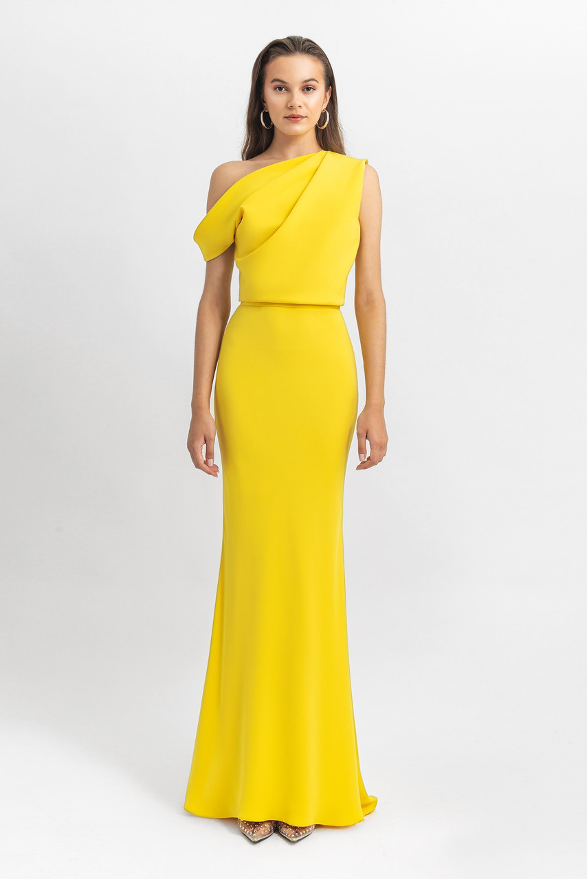 Gemy Maalouf Draped Shoulder Crepe Gown