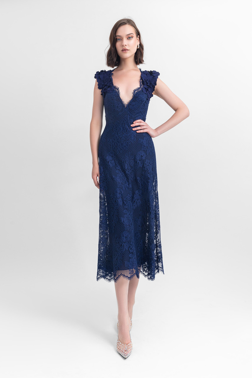 Gemy Maalouf Deep V-neckline Lace Dress