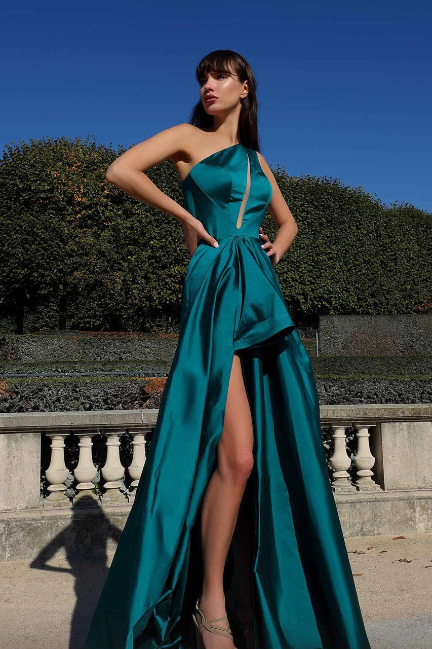 Mnm Couture A-line Slit One Shoulder Gown