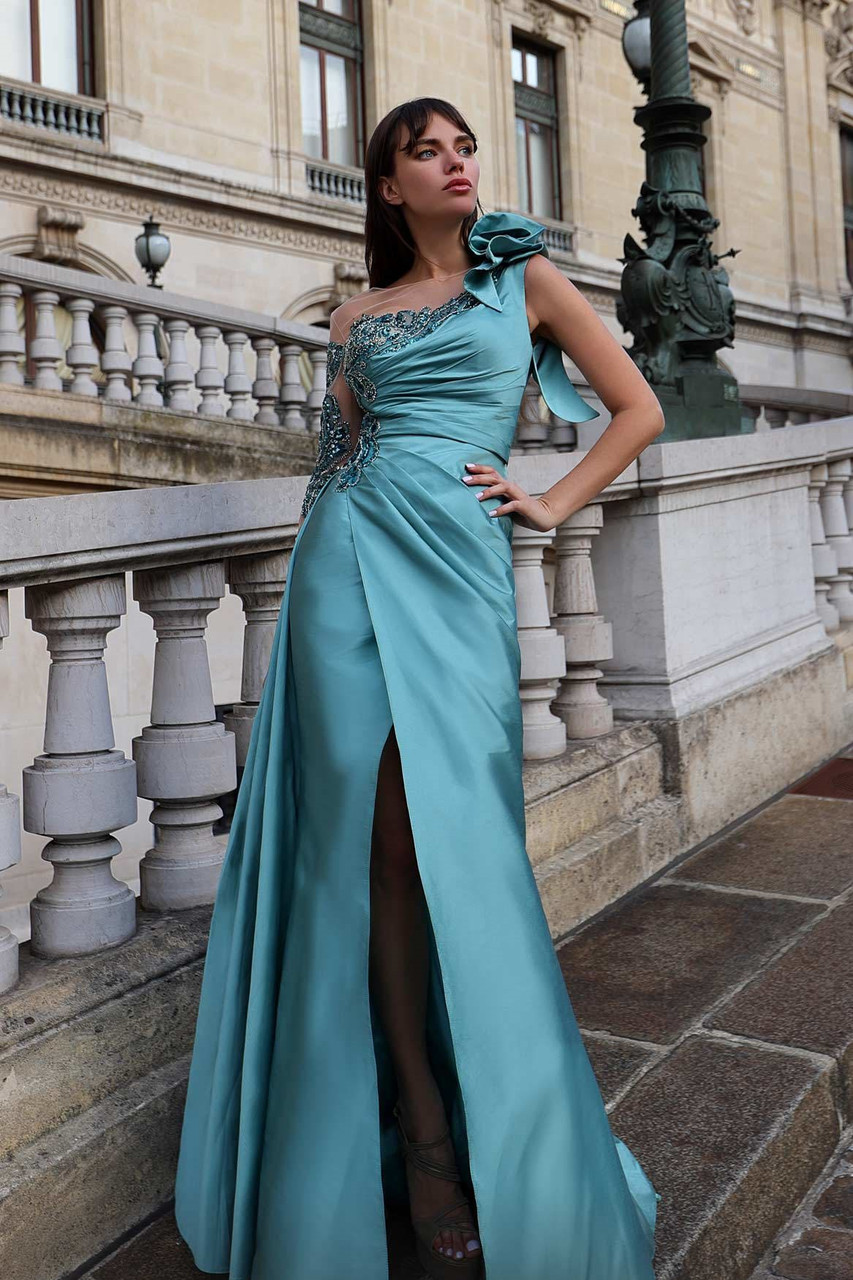 Mnm Couture One Shoulder Illusion Gown