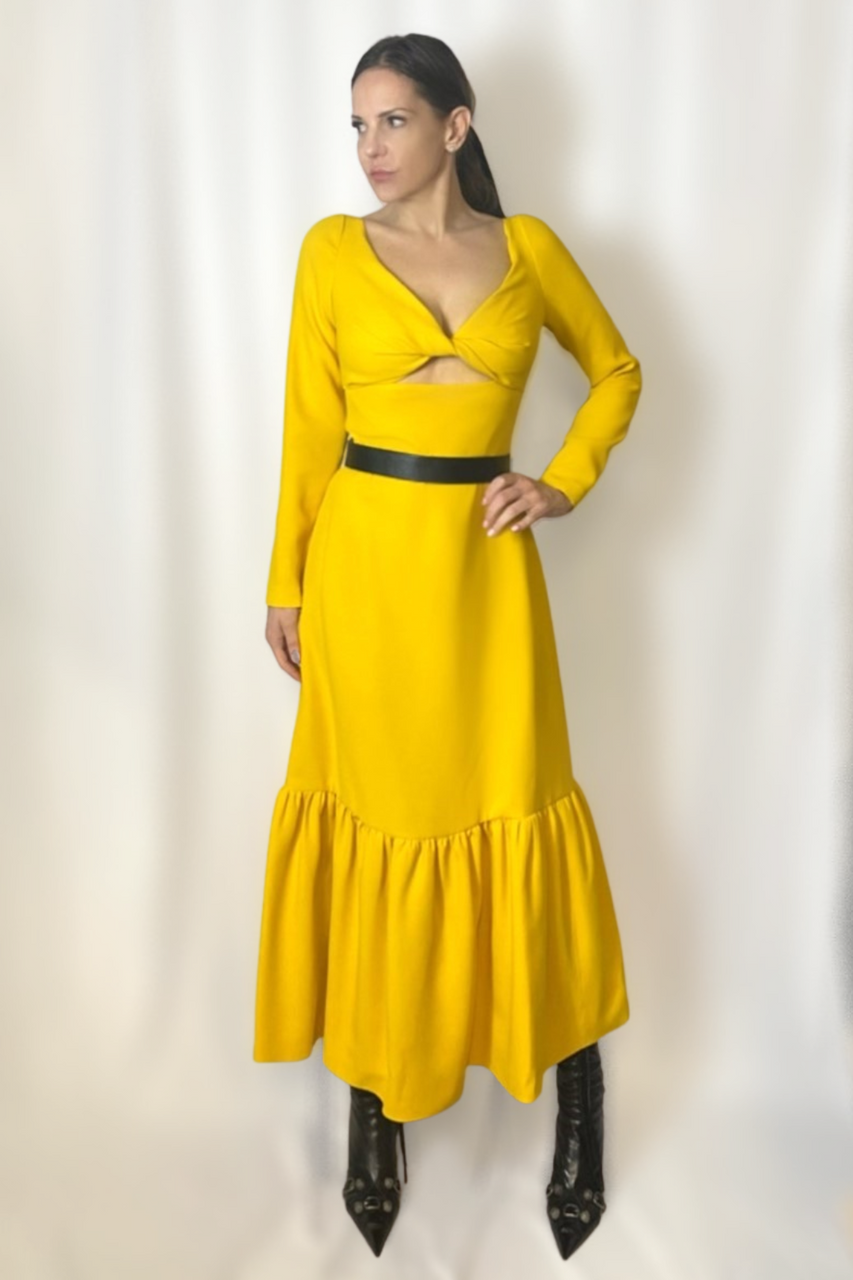 GIAMBATTISTA VALLI LONG SLEEVE RUFFLE HEM DRESS