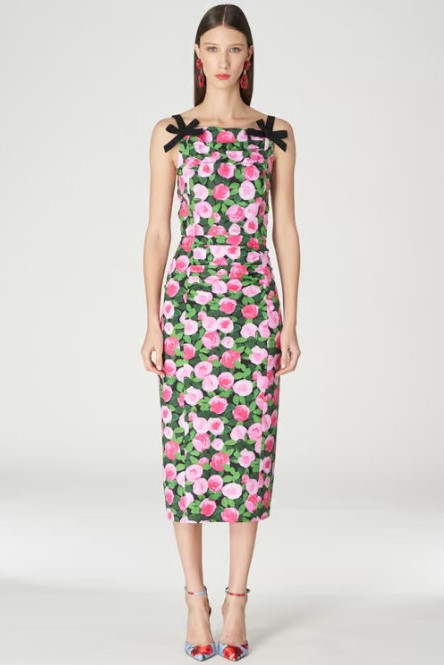 Carolina Herrera Ruched Stretch-cotton Midi Dress In Multi