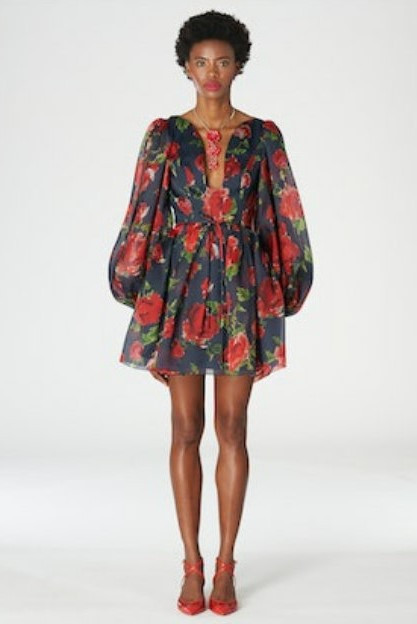 Carolina Herrera Deep V-neck Balloon Sleeve Mini Dress