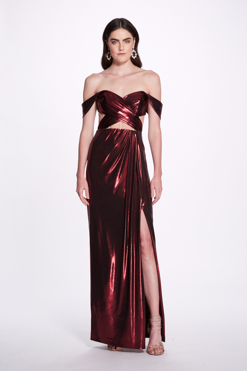 Marchesa Notte Off-shoulder /slit Gown