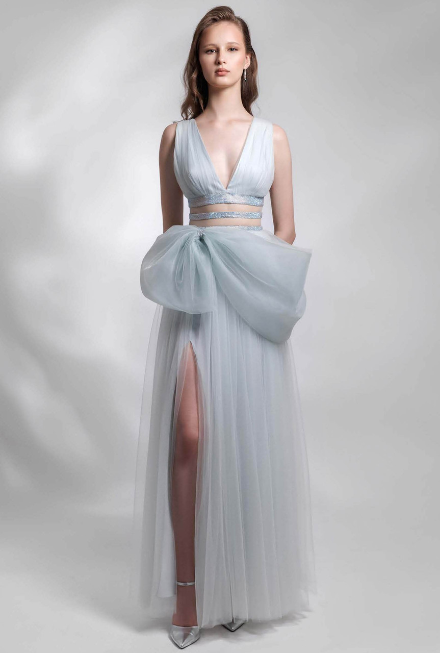 Gemy Maalouf Deep V-neck Sleeveless Tulle Gown