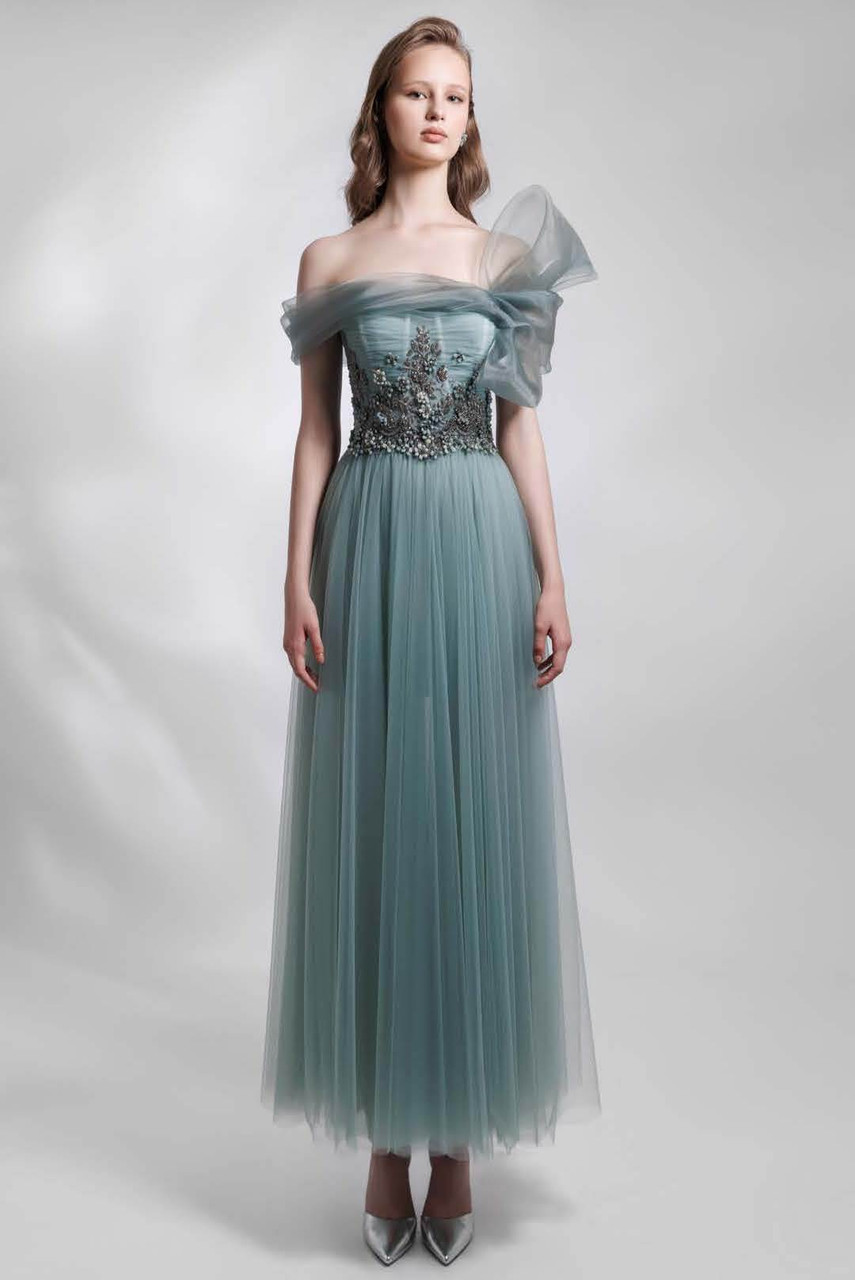 Gemy Maalouf Off Shoulder Embellished Bodice Tulle Gown