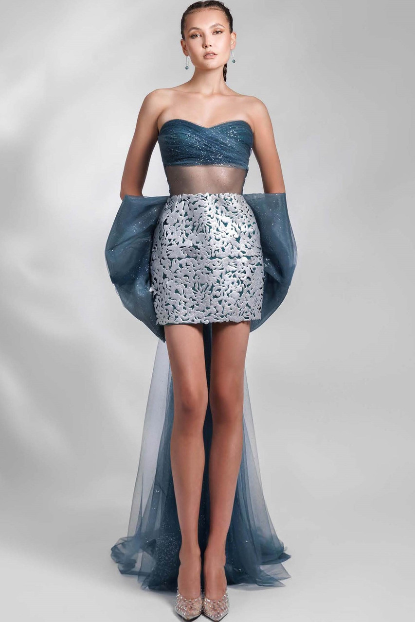 Gemy Maalouf Strapless Tulle Dress With Bow Tail