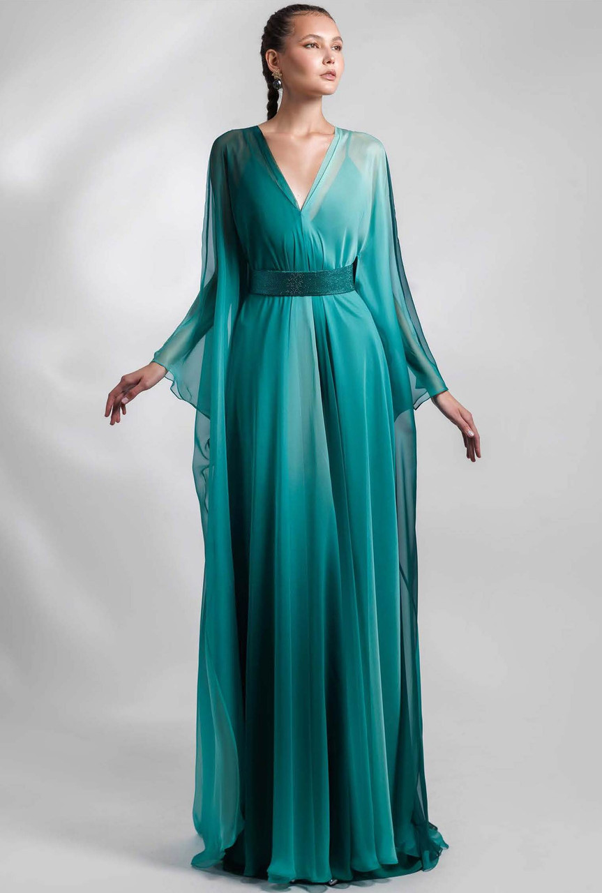 Gemy Maalouf Chiffon Deep V-neck Gown